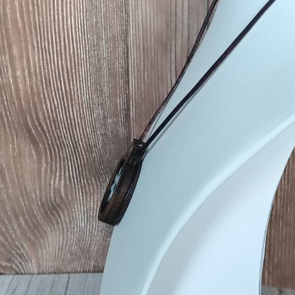 "Hviezda" Industrial Indigo "Modrotlač" Necklace - Wood & Chrome Accent. - Picture 2 of 5